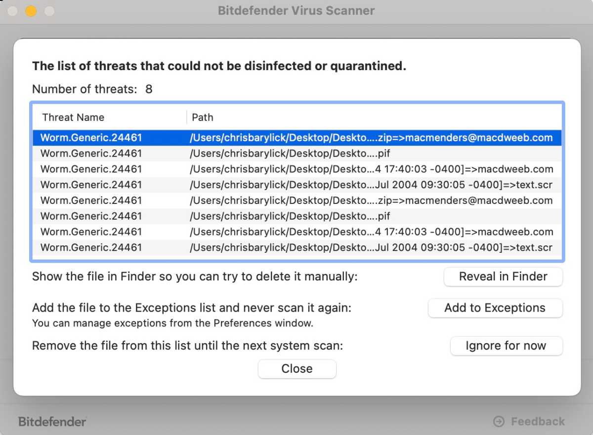 Files that couldn’t be disinfected or quarantined