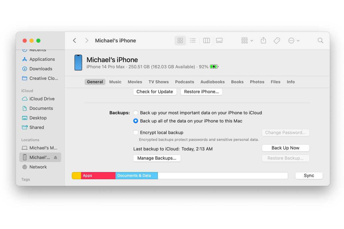 iPhone backup on a Mac