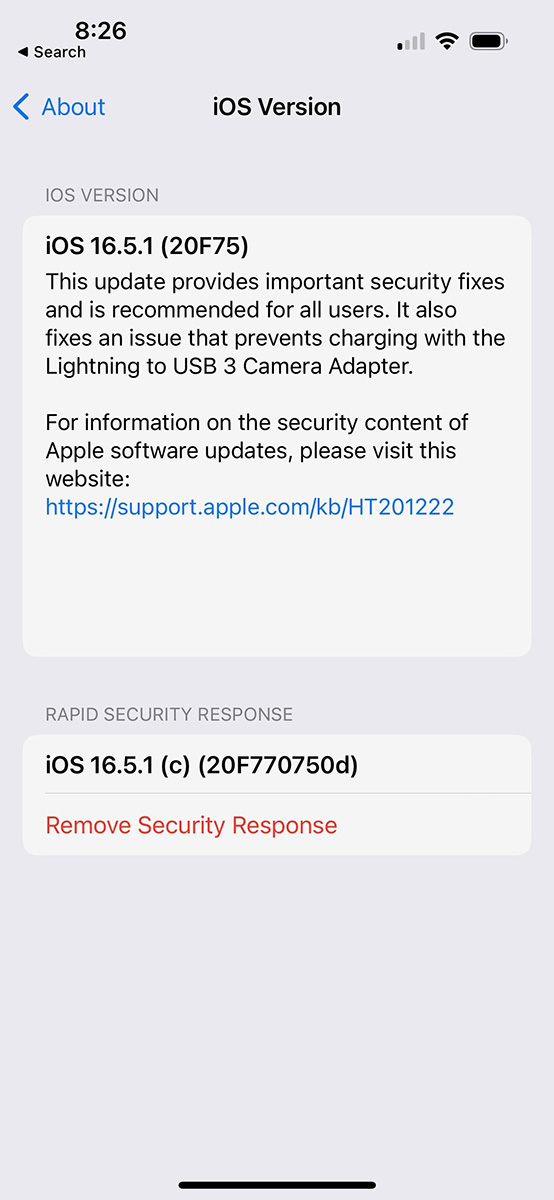 How to remove a Rapid Security Response on iPhone