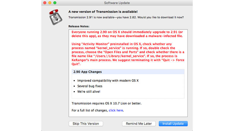How to remove or avoid Mac malware: Update Transmission to avoid KeRanger ransomware on OS X